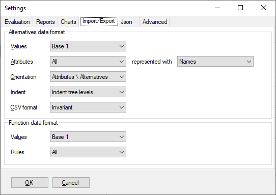 DEXiWin: Import/Export Settings