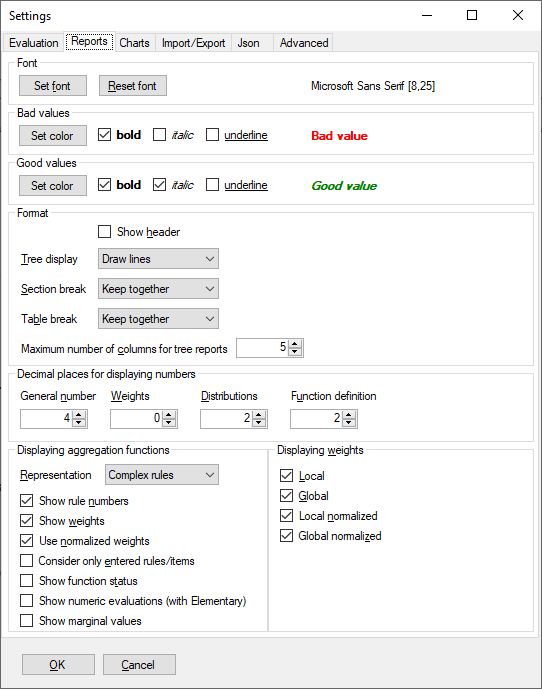 DEXiWin: Reports Settings